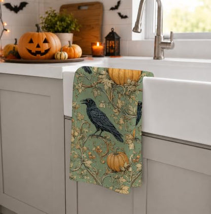 Black Crow Halloween Kitchen Bathroom Towel - 16x24in Decorative Hand Towel Variation