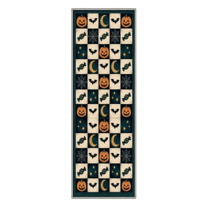 Halloween Runner Rug Pumpkin Moon Bat Non Slip 2x6 Antique Teal