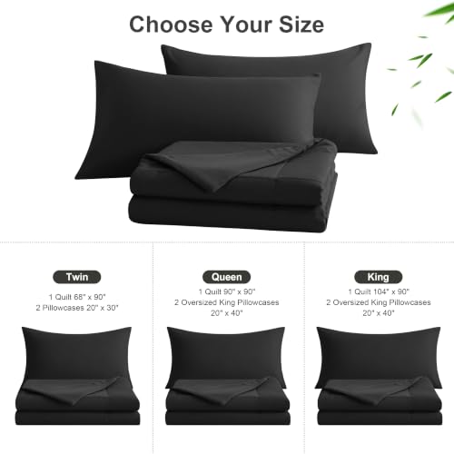 BEDSUM Twin Cooling Comforter Set - Black, 3-Piece Rayon Bamboo Blend