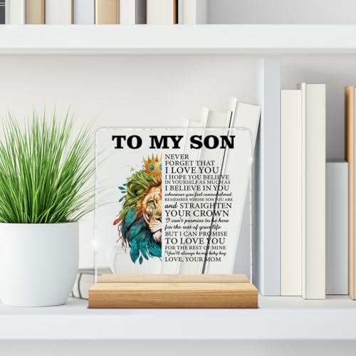 Son Gifts From Mom Acrylic Sign Decor with Wooden Stand - Son Variation