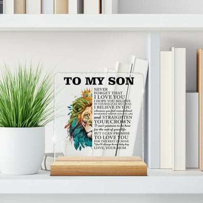 Son Gifts From Mom Acrylic Sign Decor with Wooden Stand - Son Variation