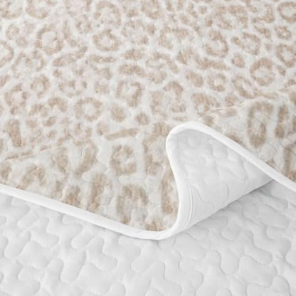 Beige Leopard 3-Piece Quilt Set King Bedding Microfiber All Season