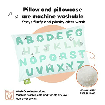 Toddler Pillow with Pillowcase - 13x18 My Little Dreamy Kids Travel Bed Pillows for Sleeping, Organic Cotton Small Pillowcase, Soft & Breathable, Machine Washable, Toddlers 2-5 years old (Kea123)