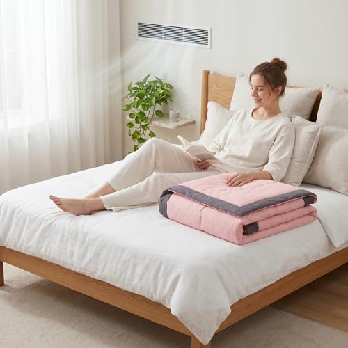 Light Red 140x200cm Breathable Washed Cotton Comforter for Summer - Cute Pink Variation