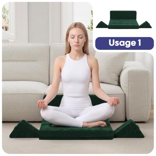 Green Meditation Cushion Set with Knee Support - 32x24x3 Inches