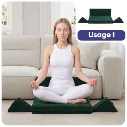 Green Meditation Cushion Set with Knee Support - 32x24x3 Inches