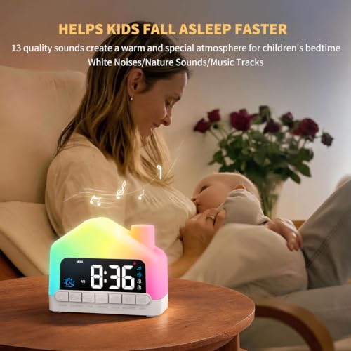 Kids Alarm Clock with White Noise Sleep Aid, Night Light & Snooze
