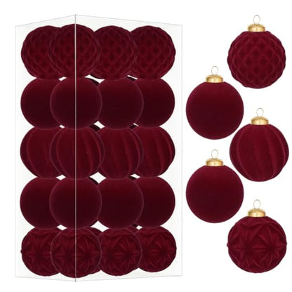 30Pcs Burgundy Velvet Christmas Ball Ornaments for Xmas Tree Decorations - Red Variation