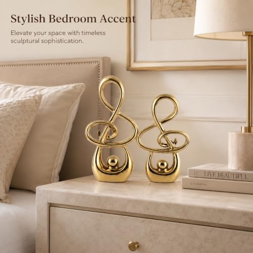 Gold Music Note Sculpture Decor - Modern Abstract Ceramic Figurines Set of 2