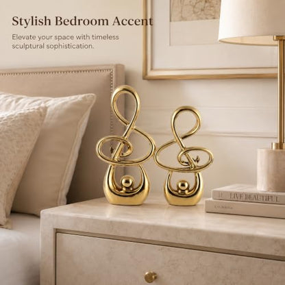 Gold Music Note Sculpture Decor - Modern Abstract Ceramic Figurines Set of 2