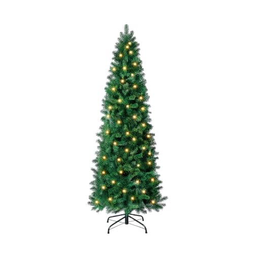 4.5 Ft Artificial Christmas Tree with Warm White Lights, Slim Pre-Lit Xmas Tree