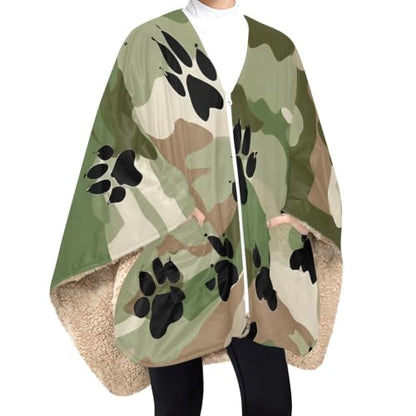 Wearable Blanket Shawl with Zipper & Pockets - Camo Print Cozy Loungewear