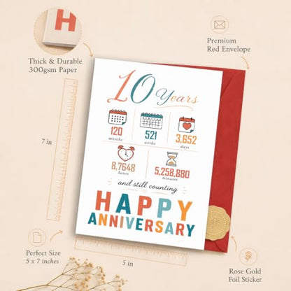 10th Anniversary Card - Funny Gifts for Him & Her, 7x5 Inches Double-Sided, XQ-123