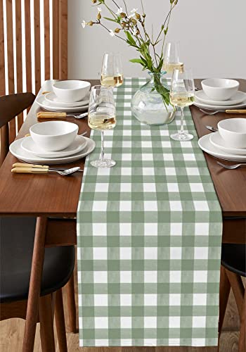 Sage Green Buffalo Plaid Table Runner 13x108 Inches Farmhouse Decor - Sage Green