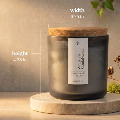 Non Toxic Beeswax Candle 16oz - White Fir Sandalwood, Hand-Poured in Colorado