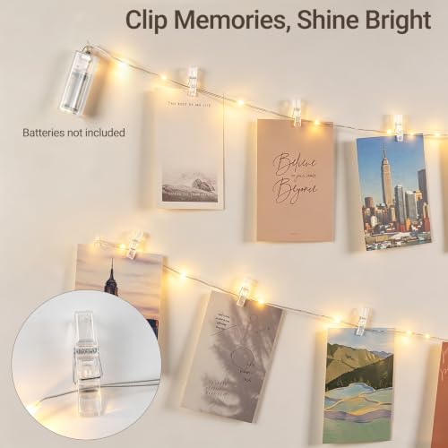 2 Pack Photo String Lights with Clips - 4.1Ft Battery-Powered Decorative Wall Hanger