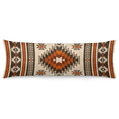 Aztec Burnt Orange Body Pillow Cover with Zipper - 54x20 Inches