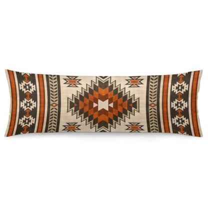 Aztec Burnt Orange Body Pillow Cover with Zipper - 54x20 Inches