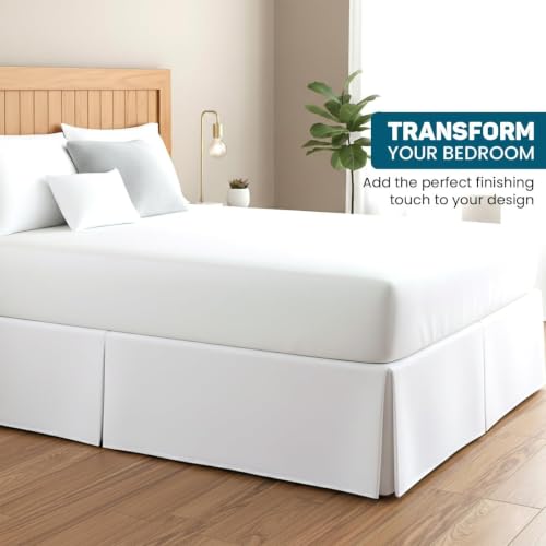 Cal King Bed Skirt 16 Inch Drop White Pleated Box Dust Ruffle - Cotton