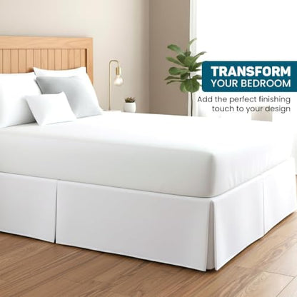Cal King Bed Skirt 16 Inch Drop White Pleated Box Dust Ruffle - Cotton