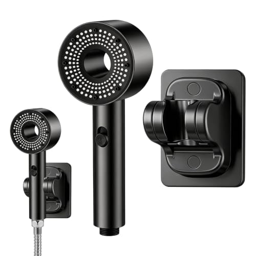 Black High Pressure Handheld Shower Head with Holder - 2 Spray Modes, No-Drill Adjustable Bracket