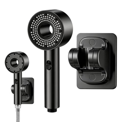 Black High Pressure Handheld Shower Head with Holder - 2 Spray Modes, No-Drill Adjustable Bracket