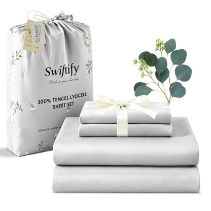 Gray King Size Tencel Lyocell Sheet Set - 4-Piece Eucalyptus Bedding