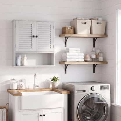 Wall Mounted Bathroom Cabinet with Louvered Doors - 23.6x8.27x24.8 Inches, White Rustic Style with Adjustable Shelf - Variation of 8.27"D x 23.62"W x 24.8"H
