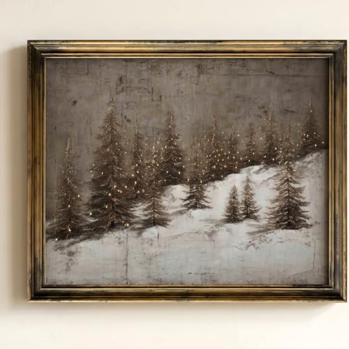 Vintage Christmas Tree Wall Art Canvas Print - Farmhouse Forest Scene, 10x8 Inch, Unframed - Christmas Pine Forest Variation