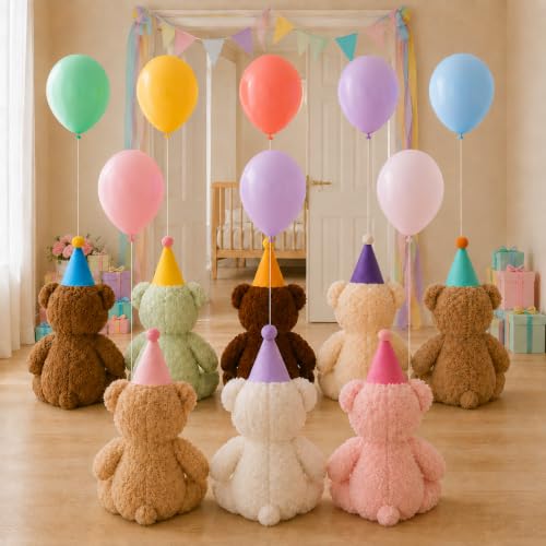 Mini Party Hats with Balloons for Stuffed Animals - Felt Pom Poms, 12" Latex
