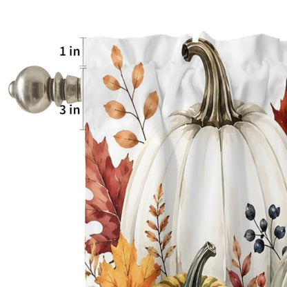 White Green Pumpkins Fall Kitchen Curtain Set Small Half Curtains 24 Inch Length - Pack of 3 White / 54" W x 24" L