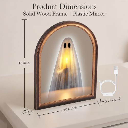 Light Up Ghost Mirror Halloween Decoration 10.6 x 13.1 Inches Spooky Wall Decor