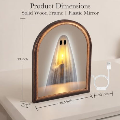 Light Up Ghost Mirror Halloween Decoration 10.6 x 13.1 Inches Spooky Wall Decor