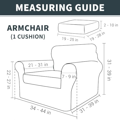 Stretch Chair Slipcover with Arms 34-44 Inches Navy Blue 2-Piece Armchair Cover with Elastic & Buckle - Armchair 1 Cushion Variation