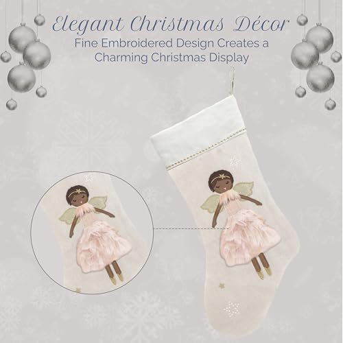 Ada Angel Linen Christmas Stocking - 21-Inch Monogram-Ready Holiday Decor