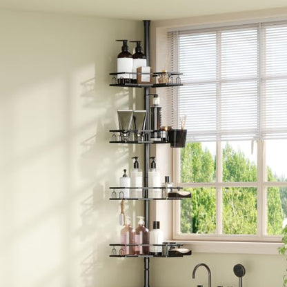 Adjustable Corner Shower Caddy Tension Pole, 4-Tier Bathroom Organizer