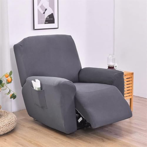 Dark Gray Recliner Sofa Cover - Stretch Fit with Side Pocket & Non-Slip Elastic