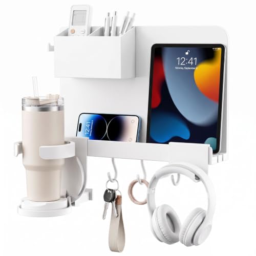 White Bedside Wall Shelf with Adhesive Mount - Damage-Free Dorm Organizer