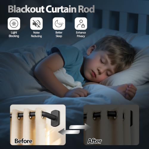 Adjustable Curtain Rods Set of 32 to 86 Inches with No-Drill & Wrap-Around Brackets, Black