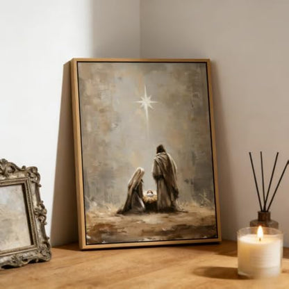 The Birth of Jesus Framed Nativity Scene Canvas Wall Art - 16 x 12 inches