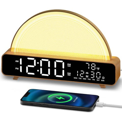 Wood Sunrise Alarm Clock Wake Up Light with Night Sounds & Timer - HAODINGMAI