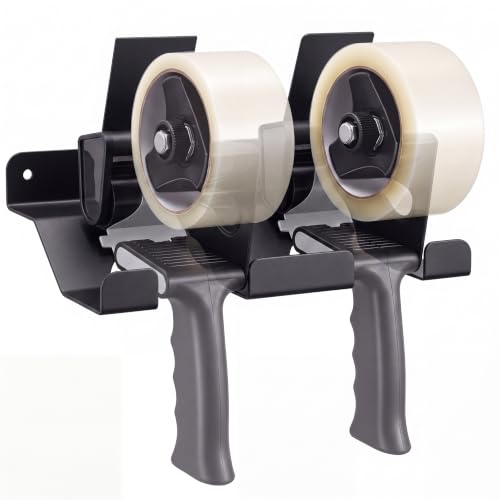 Pelopy Aluminum Wall Mount Tape Gun Holder Dispenser - Black, 2 Roll Capacity