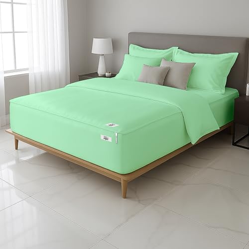 Aqua Green Twin Zipper Fitted Sheet 39x75 Inch Deep Pocket Bed Sheet with Zipper Closure