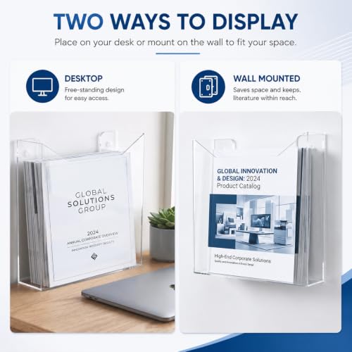 14 Inch Acrylic Brochure Holder Display Stand - Clear Wall Mount & Countertop