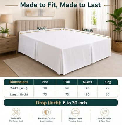 Queen Size Pima Cotton Bed Skirt with 10-Inch Drop - Hunter Green Split Corner Dust Ruffle
