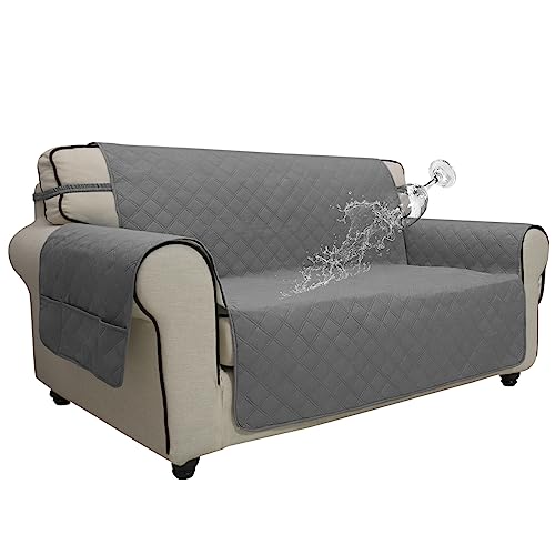 Easy-Going Sofa Slipcover Loveseat Cover Waterproof Couch Cover Washable Sofa Cover for 2 Cushion Couch Non-Slip Fabric Furniture Protector with Pocket for Pets Kids Dog Cat (Loveseat, Wine)