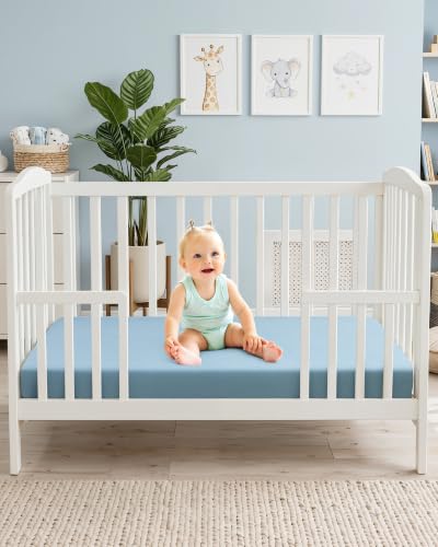 Breathable Waterproof Crib Mattress - Full Size Baby & Toddler Bed - Blue
