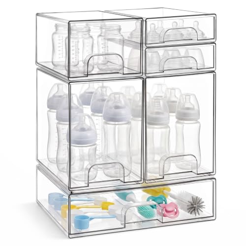 Baby Bottle Organizer 6-Piece Clear Acrylic Stackable Storage Drawers