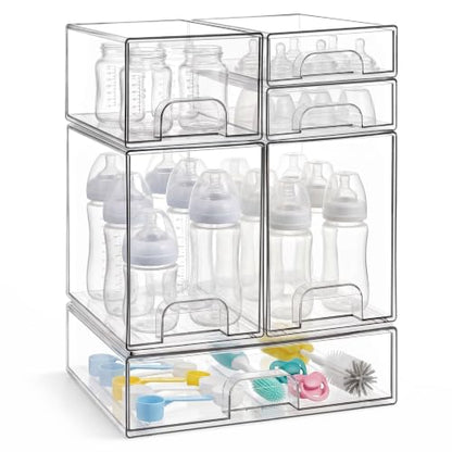 Baby Bottle Organizer 6-Piece Clear Acrylic Stackable Storage Drawers