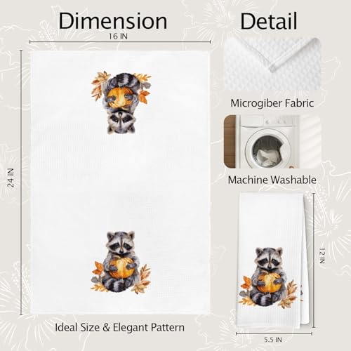 Raccoon Pumpkin Fall Kitchen Hand Towels - Autumn Halloween Decor, 16x24 Inch - Bundle of 1